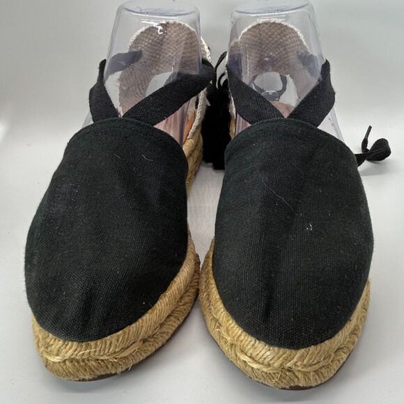 Unisa Black Canvas and Tan Jute Ankle Wrap Espadrille Sandals Size 6.5 - Picture 3 of 10